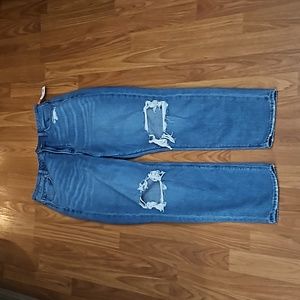 Blue ripped mom jeans